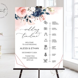 ALESSI - Rose gold Wedding Timeline Template, Wedding Agenda Template Editable Wedding Timeline, Wedding Party Timeline Wedding Day Schedule