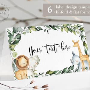 Modèle d’étiquette alimentaire Safari Baby Shower, étiquette de nourriture Jungle Safari, étiquettes de buffet modifiables, étiquettes de nourriture de carte de tente, cartes Safari Party Place Cards