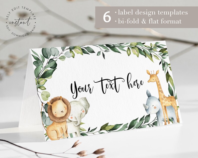 Safari Baby Shower Food Label Template Jungle Safari Food Label Editable Buffet Labels Tent Card Food Labels Safari Party