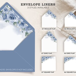 Dusty Blue Floral Wedding Envelope Liner Template (Digital Download)