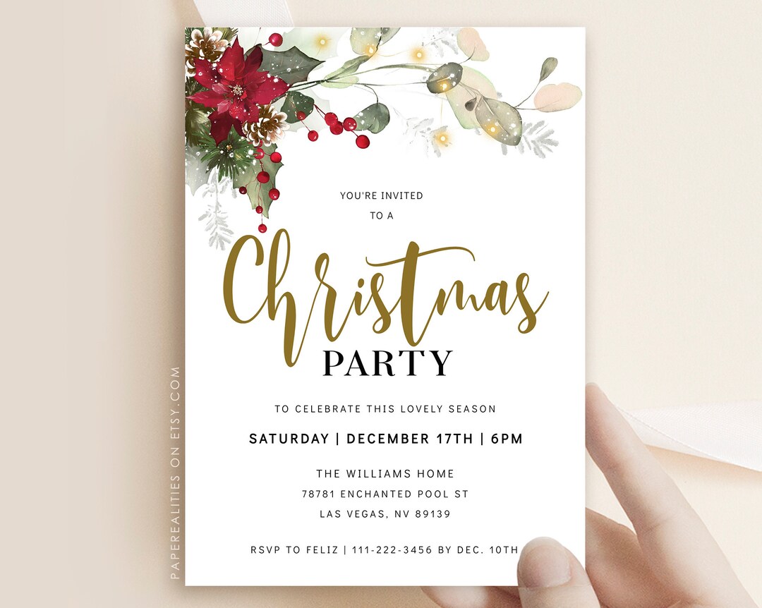 Editable Christmas Party Invitation, Winter Christmas Party Invite