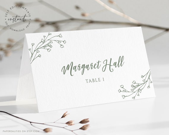 Wedding Place Card Template Printable Place Card Tent Type Flat