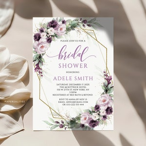 ADELE - Purple Lilac Bridal Shower Invitation, Bridal Shower Invitation Template, Bridal Shower Invites, Printable Bridal Shower Template