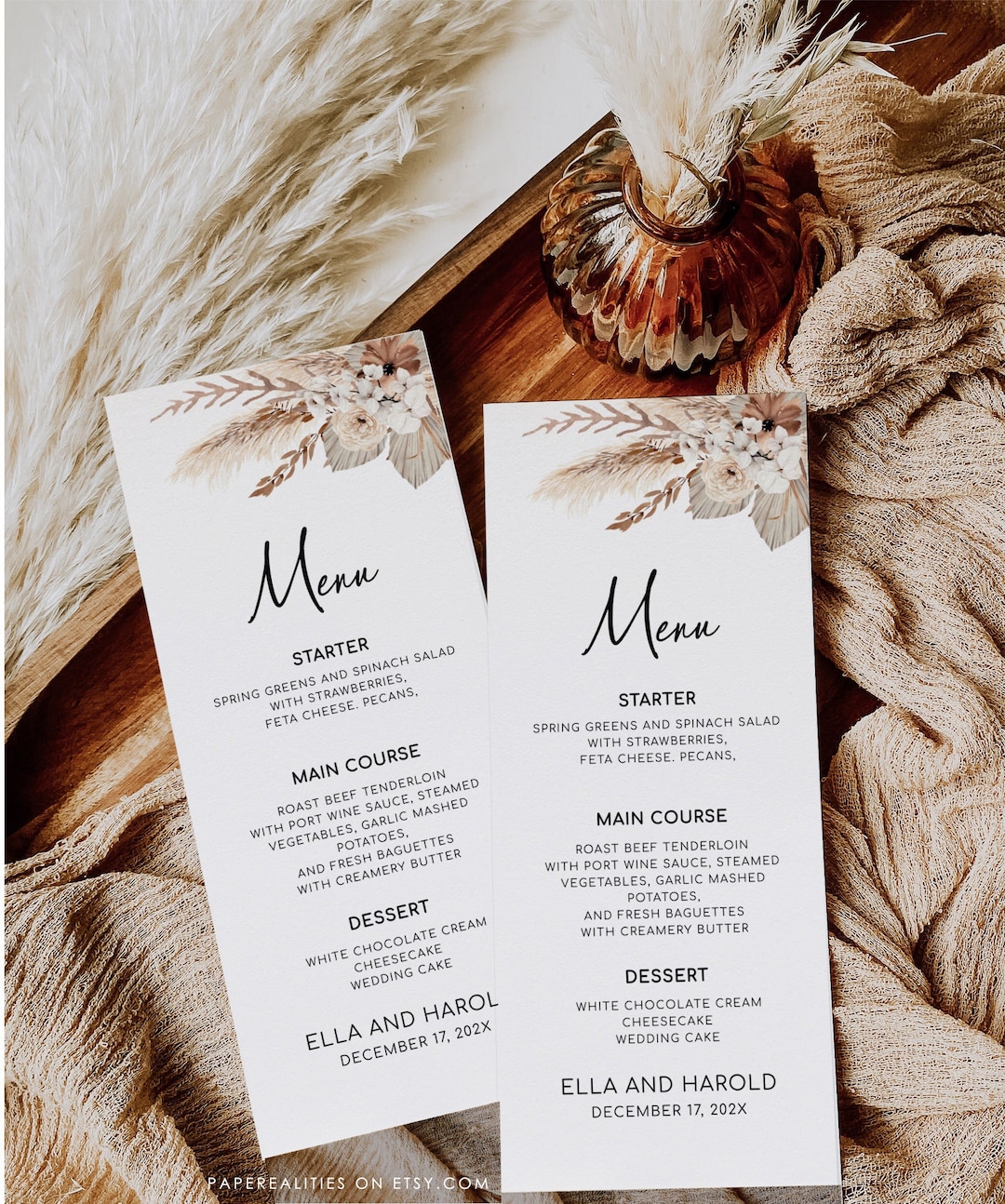 Boho Menu Card Template, Printable Editable Boho Wedding Menu Bridal ...