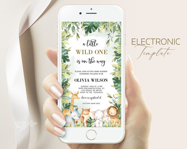 Jungle Safari Baby Shower Evite Template Jungle Animals Baby Etsy
