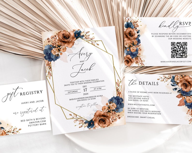 AVERY Terracotta Wedding Invitation Template Burnt Orange Etsy