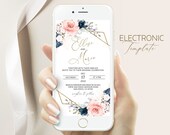 Navy & Blush Wedding Evite Template: Electronic Invitation (Digital Download)