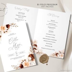 CILLA - Burnt Orange Folded Wedding Program Template, Catholic Wedding Program Template, Church Service Template, Wedding Ceremony Template