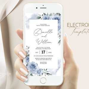 DANIELLE - Dusty Blue Digitale Einladung Vorlage Digitale Hochzeitseinladung, Elektronische Hochzeitseinladung Dusty Floral Instant Download