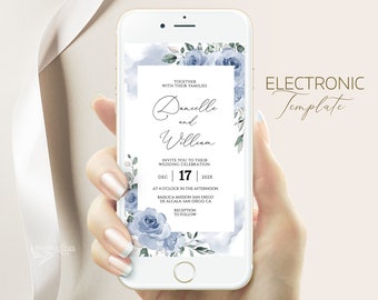 Dusty Blue Floral Wedding Invitation Template: Digital Evite (Instant Download)