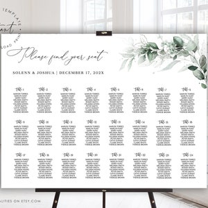 SOLENN - Hochzeit Sitzplan Vorlage, Botanische Sitzkarte, bearbeitbare Sitzkarte Poster, Sitzplan Hochzeit, großes Sitzposter