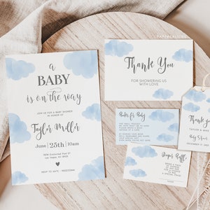 Cloud Baby Shower Invitation Template: Blue Baby Boy (Digital Download)