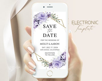 Lavender Floral Wedding Save the Date Evite (Digital Template)