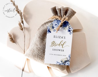 Blue Floral Bridal Shower Favor Tag Template (Digital Download)