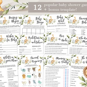 Baby Shower Games Bundle, Safari Baby Shower Games, Printable Baby Shower Games, Gender Neutral Baby Shower Games Template, Jungle Safari