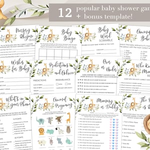 Baby Shower Games Bundle, Safari Baby Shower Games, Printable Baby Shower Games, Gender Neutral Baby Shower Games Template, Jungle Safari