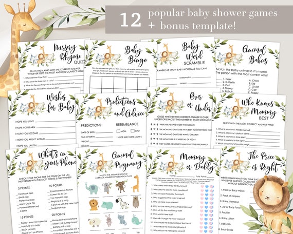 Safari Baby Shower Games Bundle: Printable Template (Digital Download)