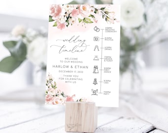 HARLOW - Blush Floral Wedding Itinerary Template, Blush Wedding Timeline, Schema van evenementen, Bewerkbare Trouwagenda, Trouwdag Schema