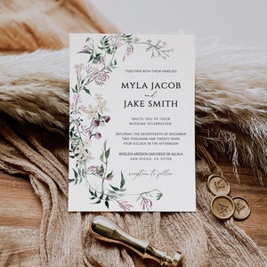 Wildflower Wedding Invitation Suite: Plum, Sage Green (Digital Download) image 4