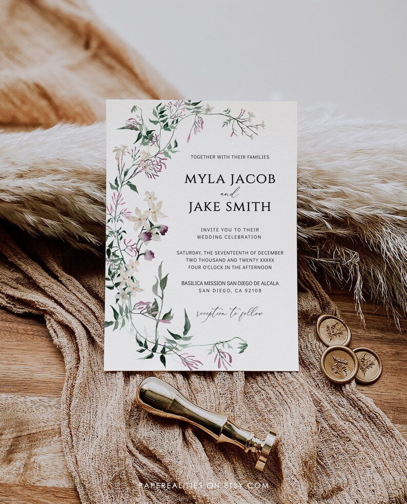 Wildflower Wedding Invitation Suite: Plum, Sage Green (Digital Download) image 4