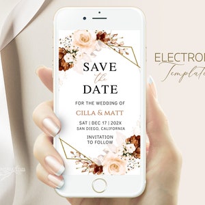 Burnt Orange Floral Save the Date Evite Template (Digital)