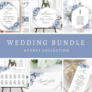 Dusty Blue Floral Wedding Invitation Suite: Editable Template (Digital Download)