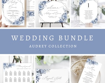 Dusty Blue Floral Wedding Invitation Suite: Editable Template (Digital Download)