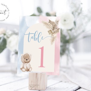 Bear Gender Reveal Table Number: Pink & Blue Decor (Digital Download)