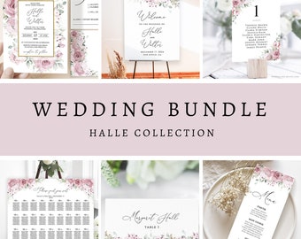 Mauve Floral Wedding Invitation Suite: Editable Printable (Digital Download)