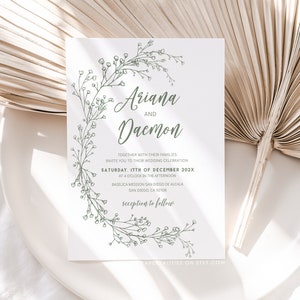 Sage Green Wedding Invitation Template: Elegant Minimalist Design (Digital Download)