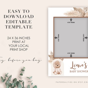 Fotolijstje babyshower teddybeer: boho pampa-ontwerp (digitale download)