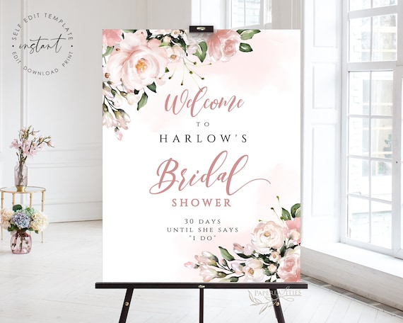 Blush Pink Floral Bridal Shower Welcome Sign Template (Digital Download)