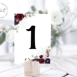 Halloween Bruiloft Tafel Nummer Sjabloon, Halloween Party, Til Death Do Us Part Wedding Table Decor, Gothic Wedding Table Number, ESTHER