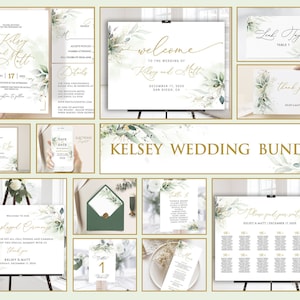 KELSEY - Hochzeit Vorlage Bundle, Sage Grüne Hochzeitseinladung Bearbeitbar, Grüne Hochzeitseinladung, Hochzeit einladen, Sofort Download