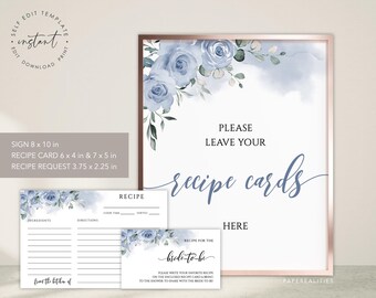 Bridal Shower Recipe Card Template: Floral Design (Digital Download)