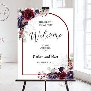 Gothic Wedding Welcome Sign Template, Til Death Do Us Part Wedding Sign, Halloween Wedding Welcome Sign, Gothic Bridal Shower Poster, ESTHER