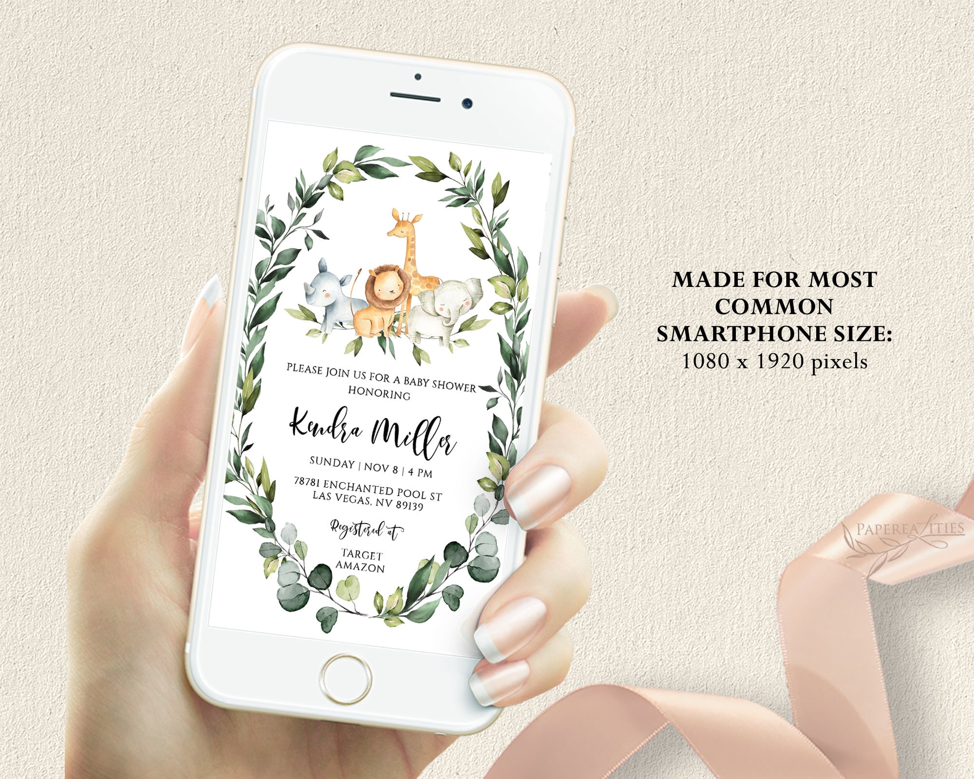 Safari Baby Shower Evite Baby Shower Evite Template Gender Etsy