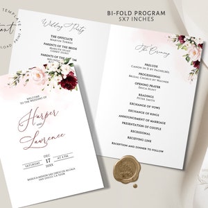 Faltbare Hochzeitsprogrammvorlage, Kirchenprogrammvorlage, bearbeitbare Hochzeitsprogrammvorlage Download, katholisches Zeremonieprogramm, HARPER