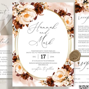 Terracotta Floral Wedding Invitation Suite: Boho Rust (Digital Download)