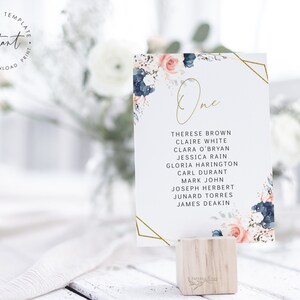 ELLISE- Navy and Blush Seating Chart Template, Wedding Table Names Template, Geometric Floral Seating Chart, Guest List Planner, Seat Plan