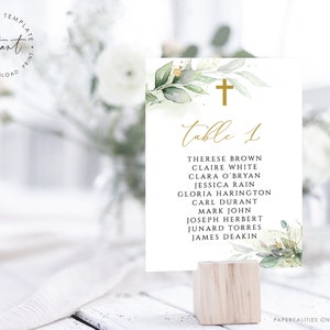 Baptism Table Seating Chart Template, Christening Seating Chart, Editable Seating Chart, First Communion, Greenery Baptism Seat Plan, BC32 image 1