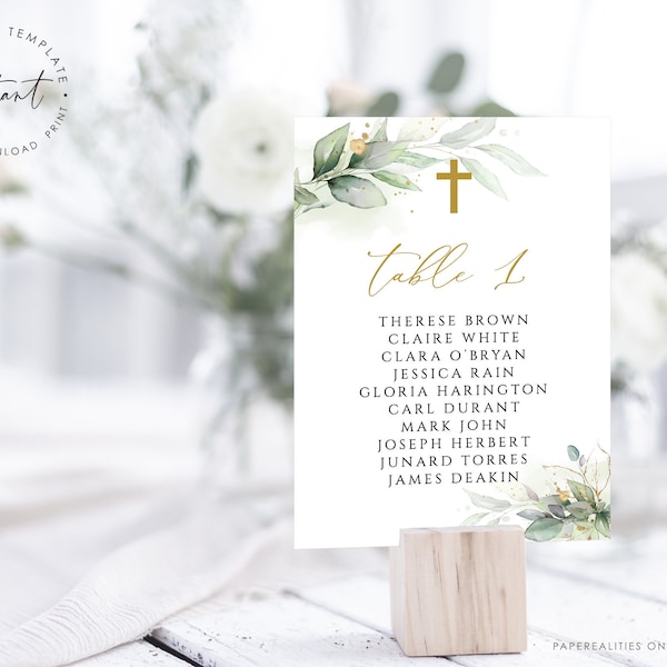 Baptism Table Seating Chart Template, Christening Seating Chart, Editable Seating Chart, First Communion, Greenery Baptism Seat Plan, BC32