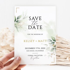 Minimalist Greenery Wedding Save the Date Template (Digital)