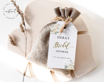 HERA - Bridal Shower Favor Tags Template, Bridal Shower Thank You, Wedding Favor Tag, White Floral Bridal Shower Printable Thank You Tags