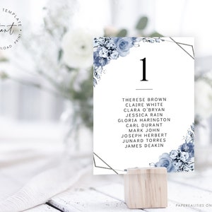 Dusty Blue Floral Wedding Seating Chart Template (Digital Download)