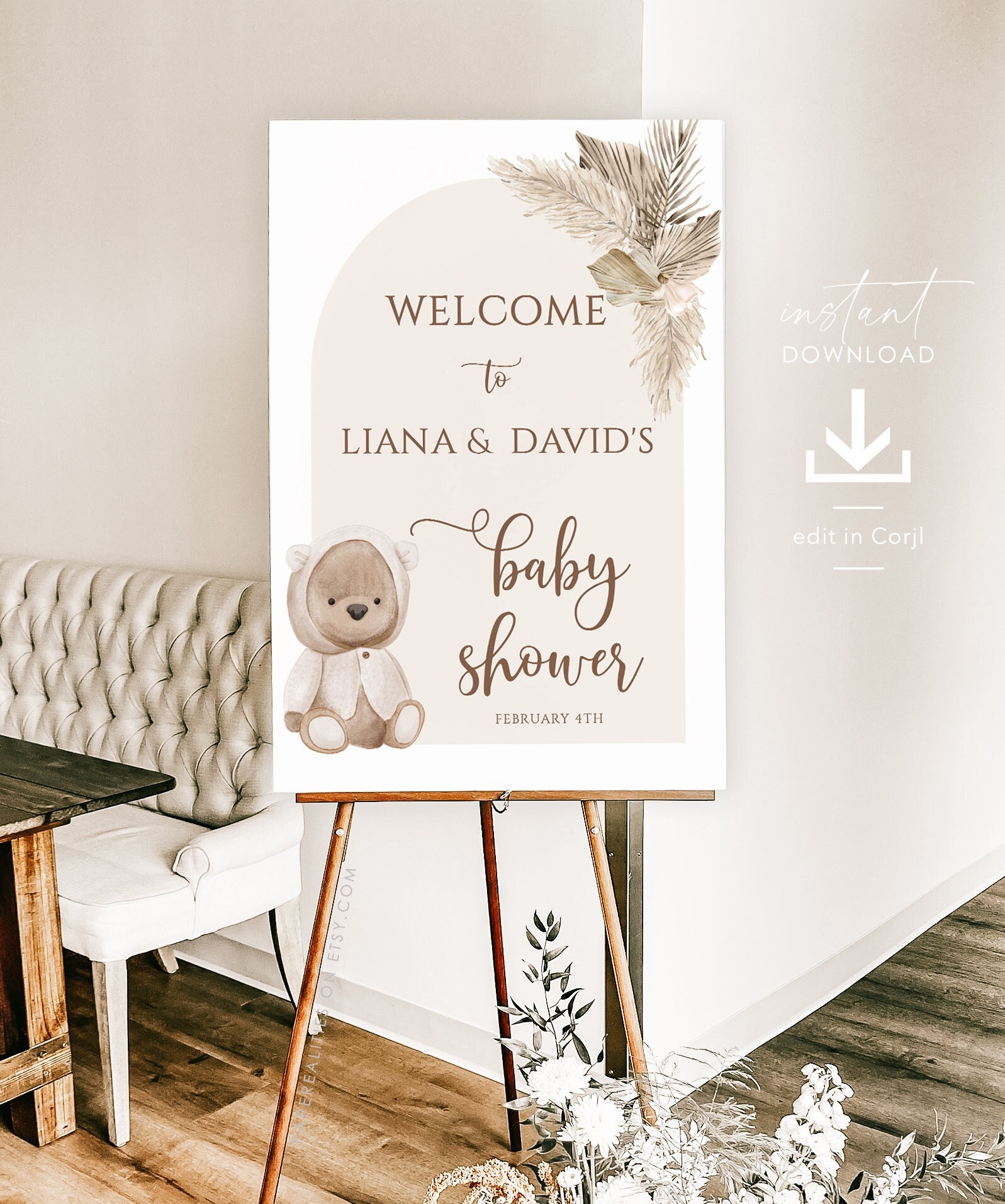 Bear Baby Shower Welcome Sign Template, Printable Bear Welcome.