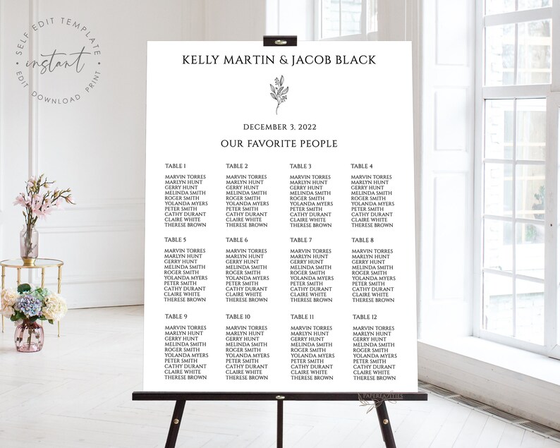 KELLY Find Your Seat Minimalist Seating Chart Seating Chart Template Editable Wedding Seat Plan Guest List Board Reception Poster