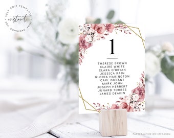 Dusty Rose Floral Wedding Seating Chart Template (Digital Download)