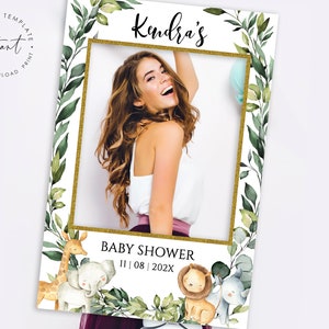 Baby Shower Photo booth Frame Template, Jungle Safari Photo booth Template, Baby Shower Party Photo booth, Greenery Safari Photo booth Frame