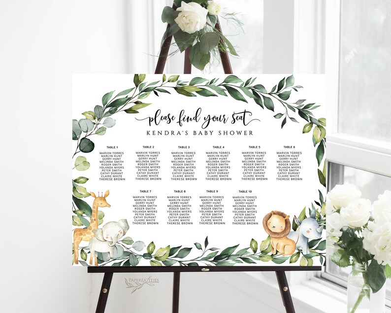 SAFARI Baby Shower Seating Chart Template Greenery Safari Etsy UK
